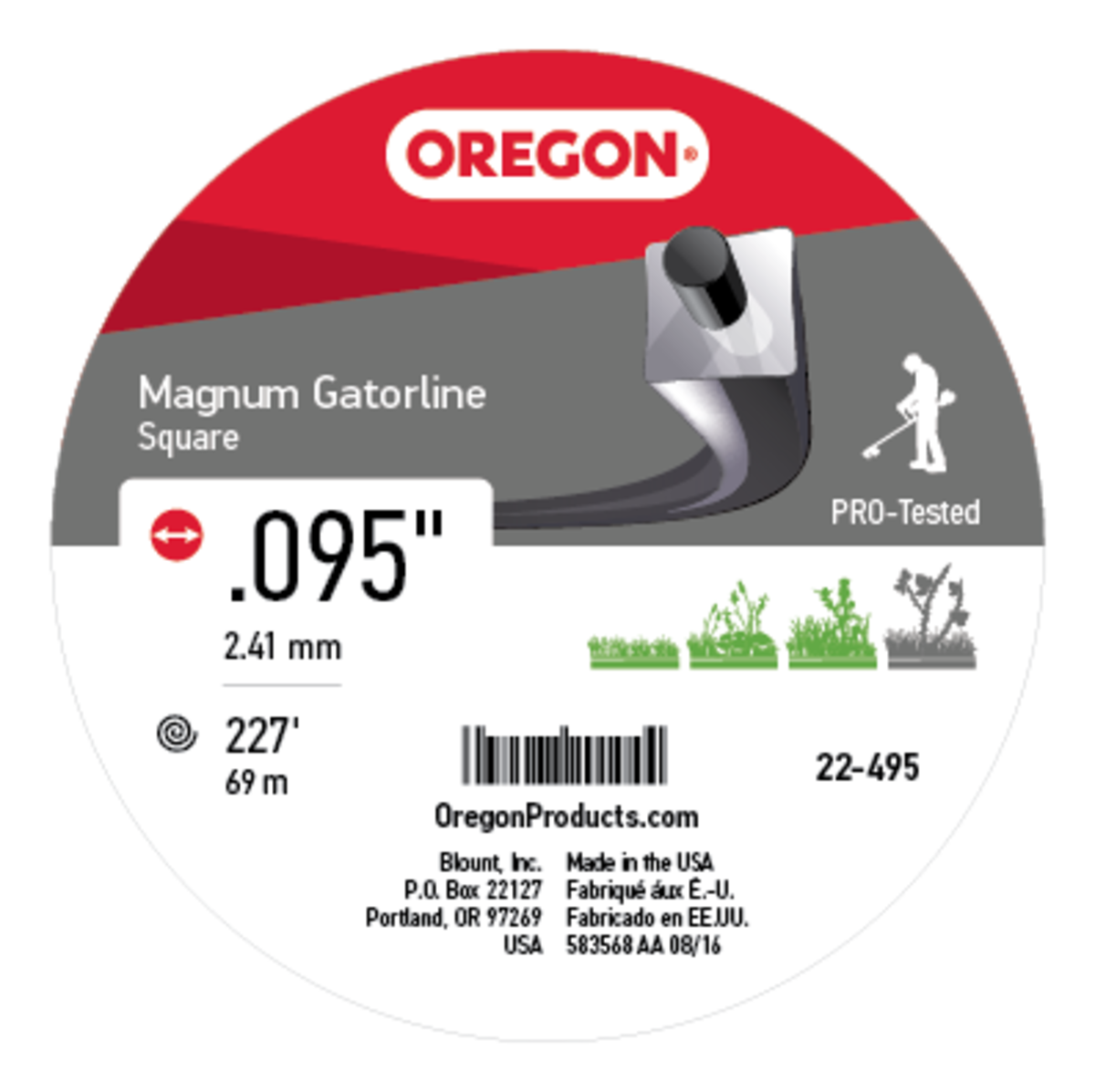 Oregon Magnum Gatorline Square Trimmer Line, .095 INCH BY 226 FOOT #22-495
